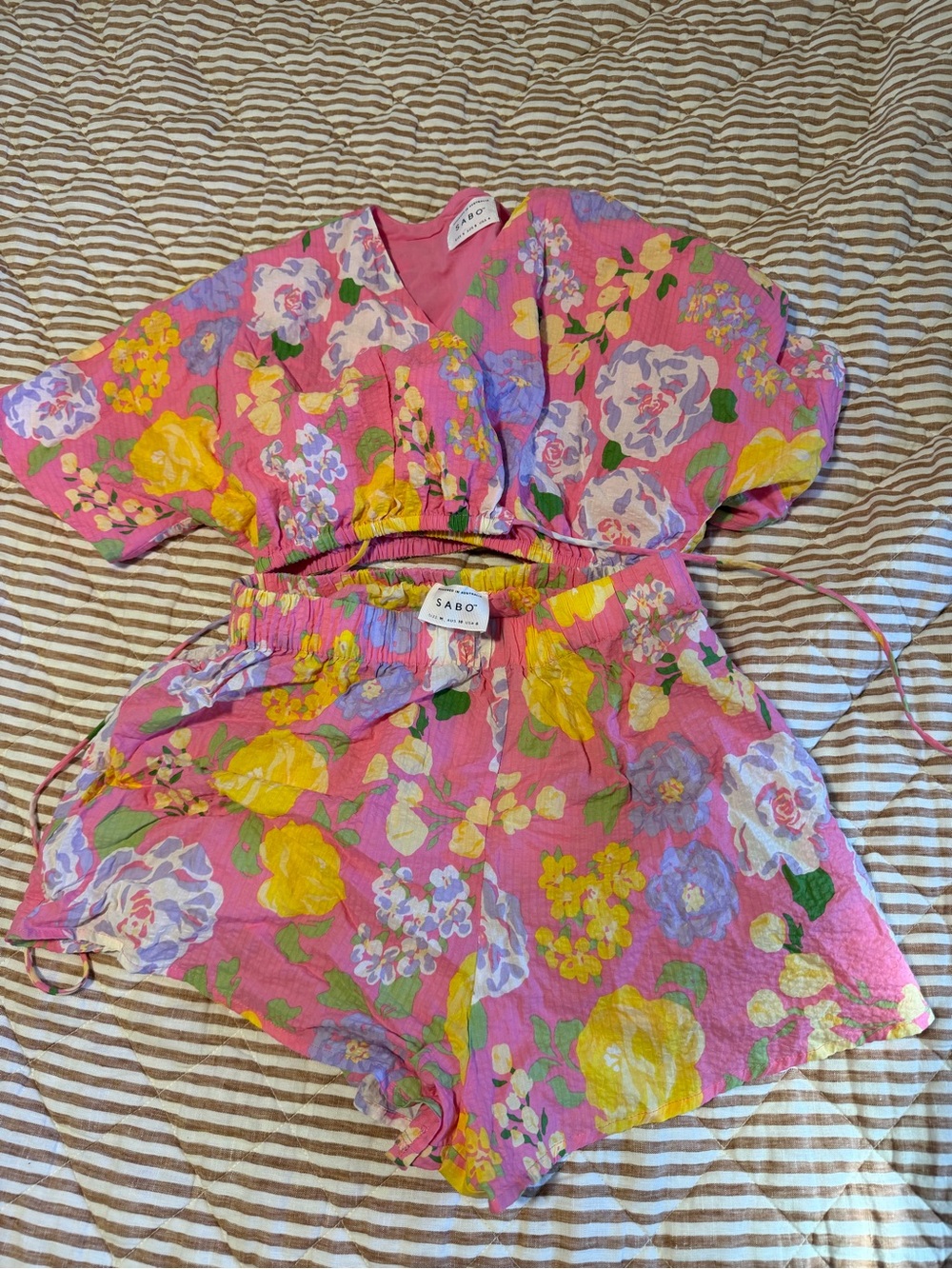 SABO Naya Wrap Top & Sailor Shorts NWOT Pink Floral Set S/M